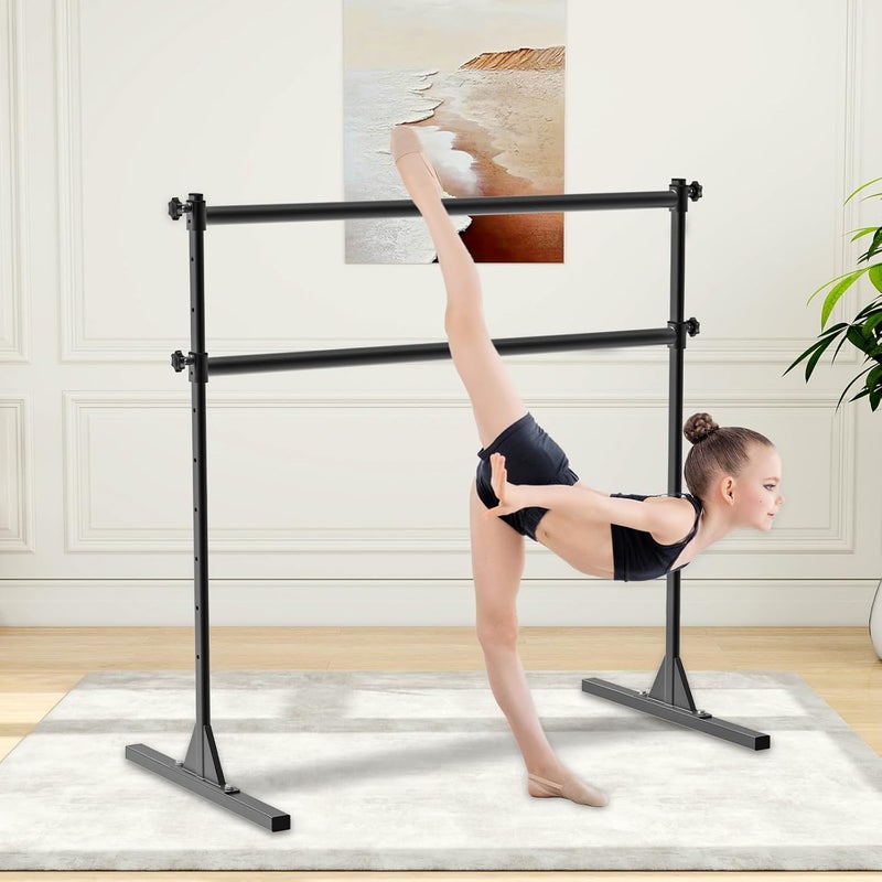 BeneLabel بار الباليه القابل للتعديل بارتفاع 4FT/5FT/6FT مع غلاف قماشي، بار باليه مزدوج محمول بسعة 350 رطل، بار رقص ثقيل للتمارين المنزلية، التمدد - Image 3